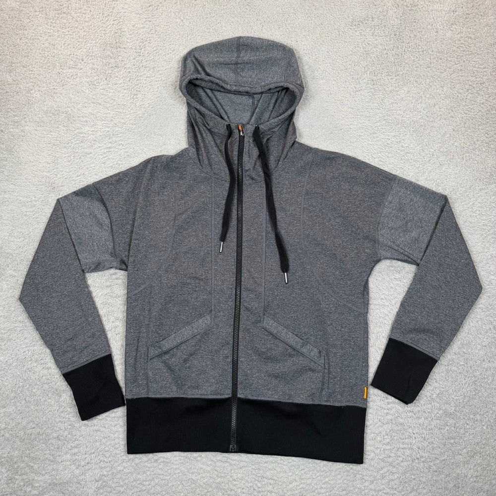 Lucy Womens Full Zip Hoodie Gray Black Heathered Thumbhole Activewear Medium